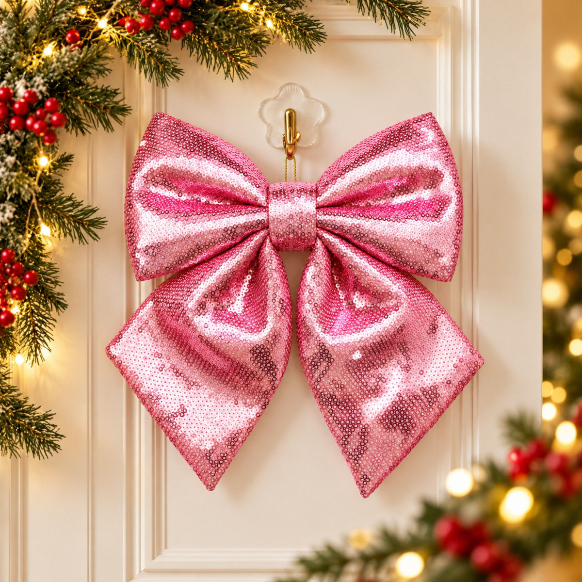 Sequin Christmas Bow Hanging Decoration 1 Piece