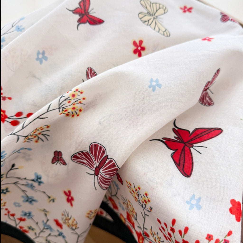 Pure Cotton Butterfly Floral Print Square Scarf Lightweight Fashion Neck Hair Scarf 25.5¡Á25.5 Inches