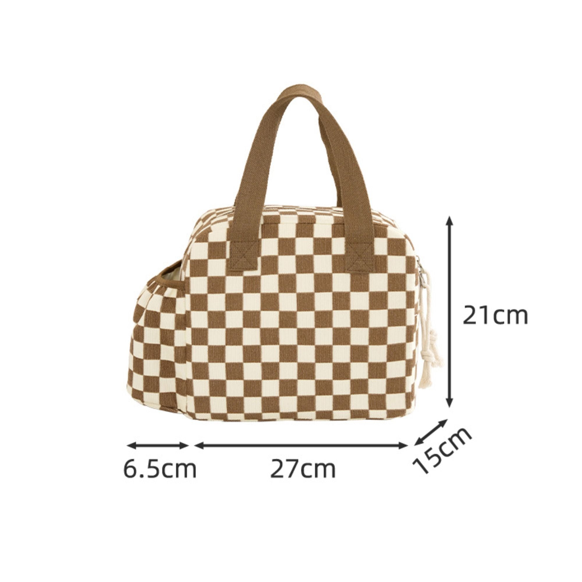 Checkered Insulated Lunch Bag Large Capacity Lunch Tote with Side Pockets for Work