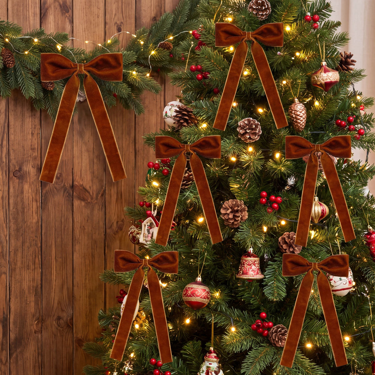 12ct Velvet Christmas Bows Long Tail Holiday Decorations