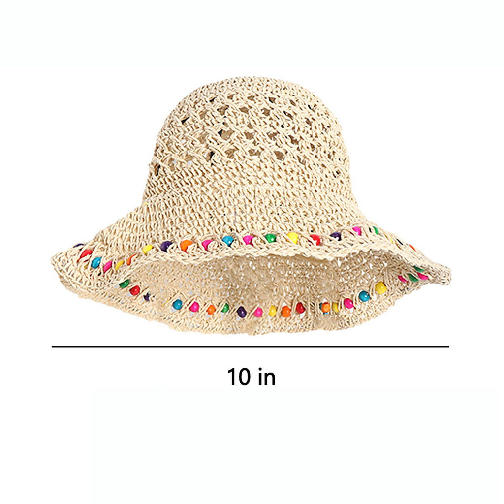 Crochet Bucket Sun Hat with Beaded Chin Strap and Open Weave Brim