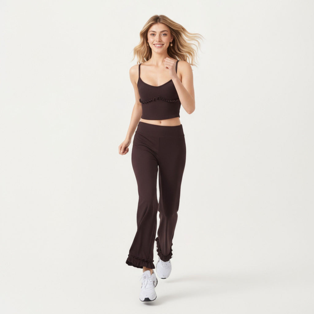 Anna-Kaci Active Women's High Waist Wide Leg Sweatpants with Ruffle Hem Detail