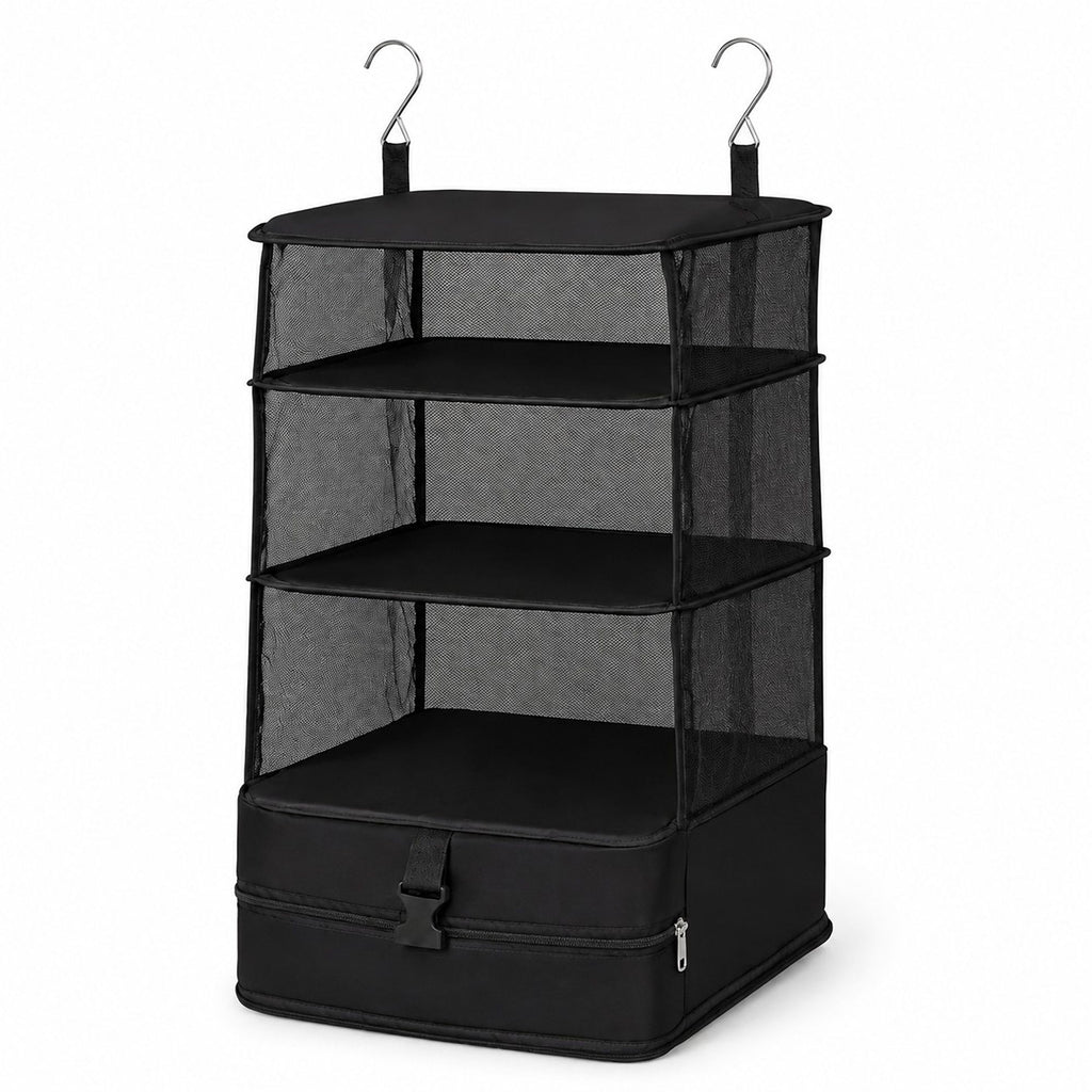 3 Shelf Hanging Closet Organizer with Zipper Storage Compartment and Hooks