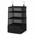 3 Shelf Hanging Closet Organizer with Zipper Storage Compartment and Hooks