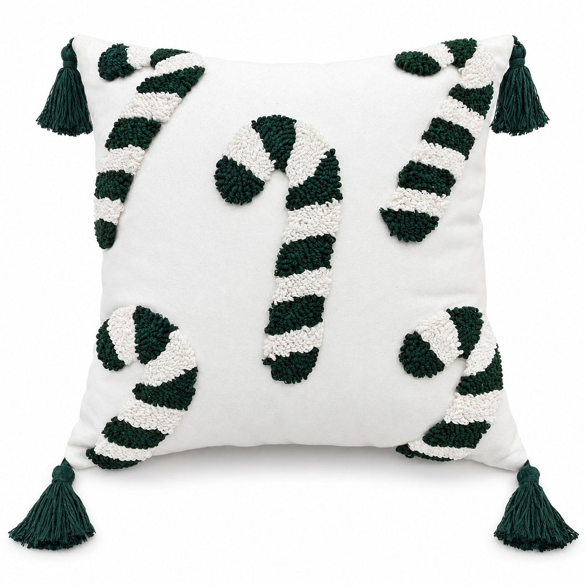Christmas Candy Cane Tufted Tassel Throw Pillow Cover