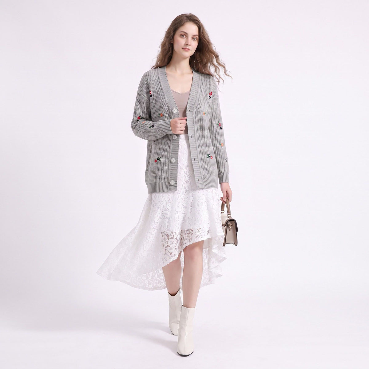Floral Embroidered Button Front Cardigan
