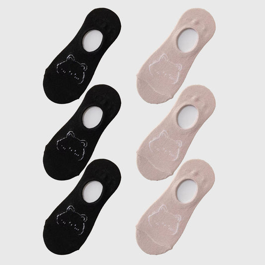 Anna-Kaci Women's Non-slip No Show Socks 6pk Invisible Liner Adorable Bear