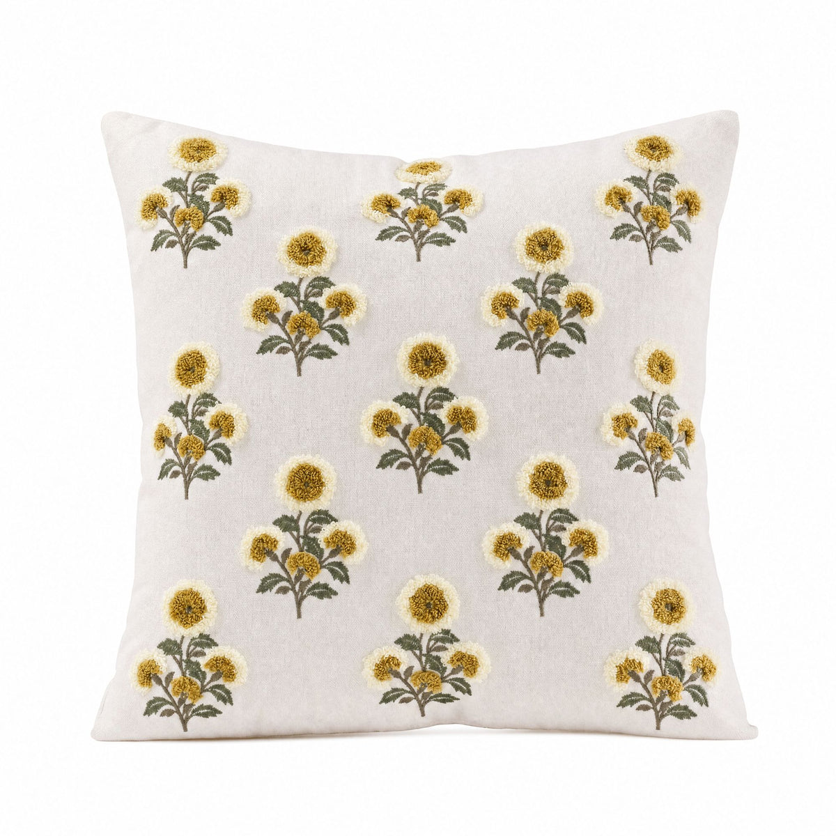 Square Floral Embroidered Throw Pillow Cover Textured Botanical Cushion
