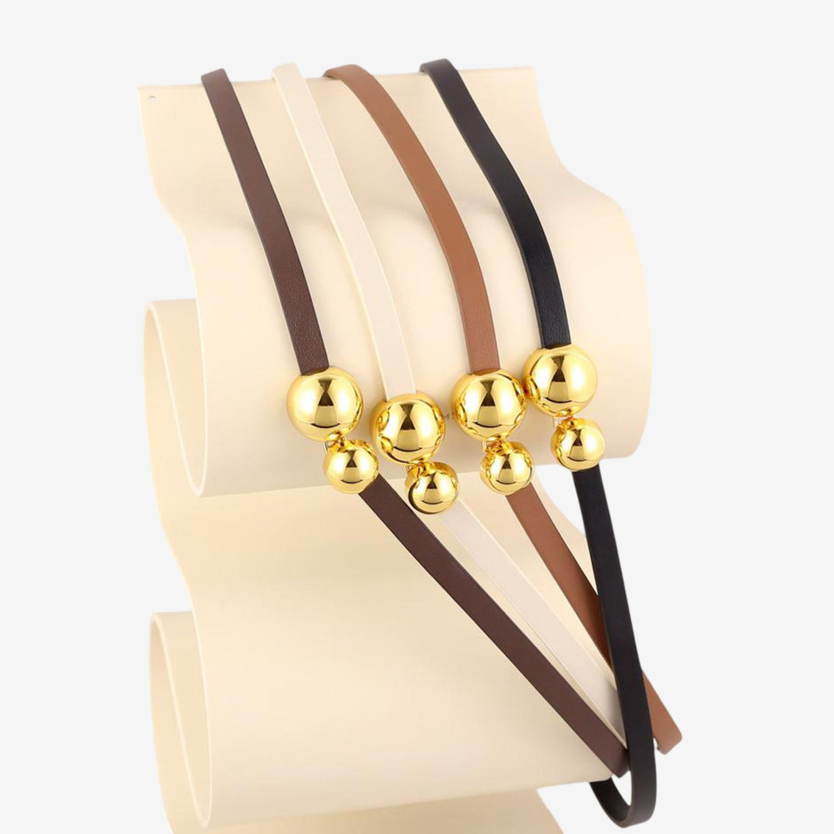 Genuine Leather Skinny Dress Belt with Double Ball Clasp 39.4in