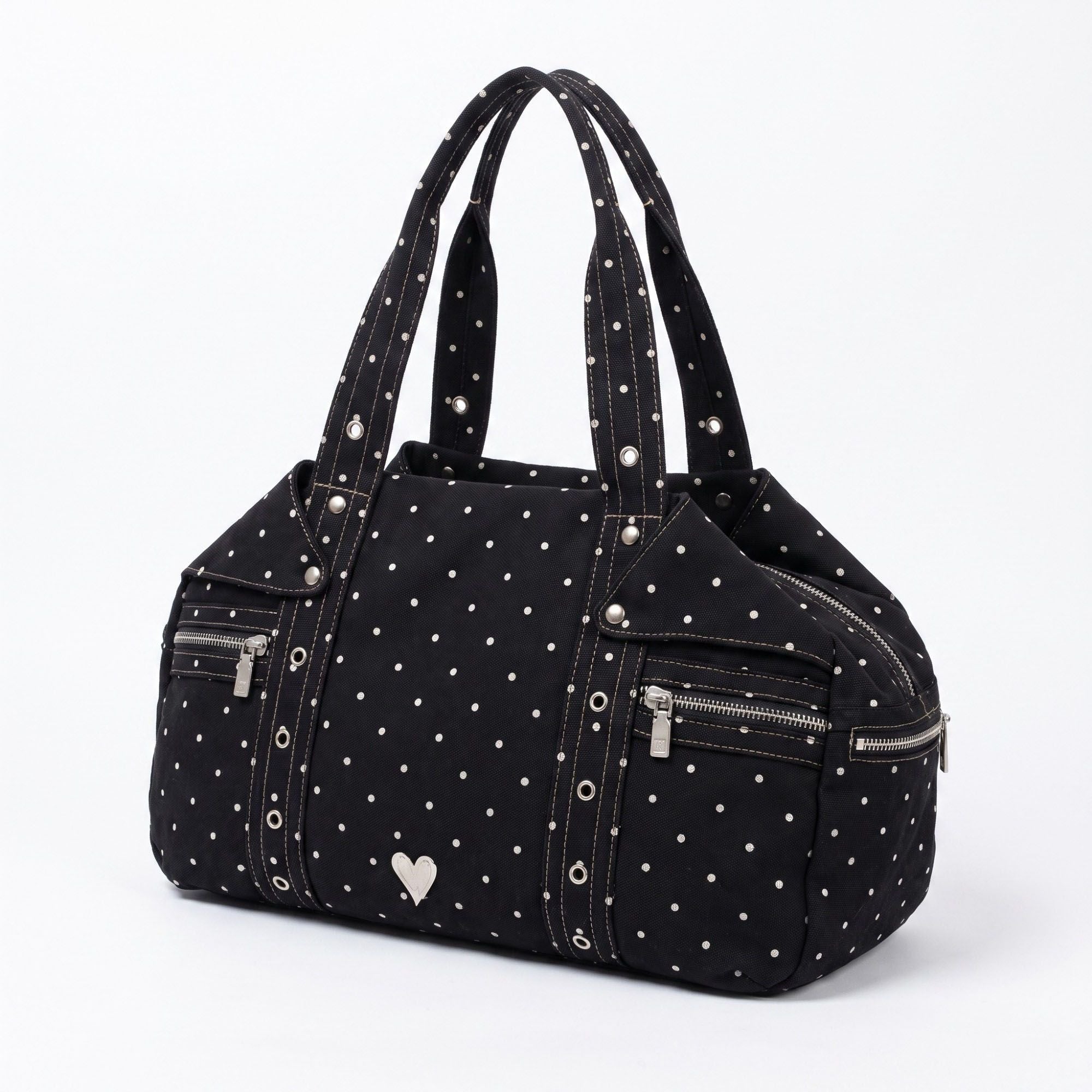 Polka Dot Multi-Pocket Shoulder Bag with Zip Closure