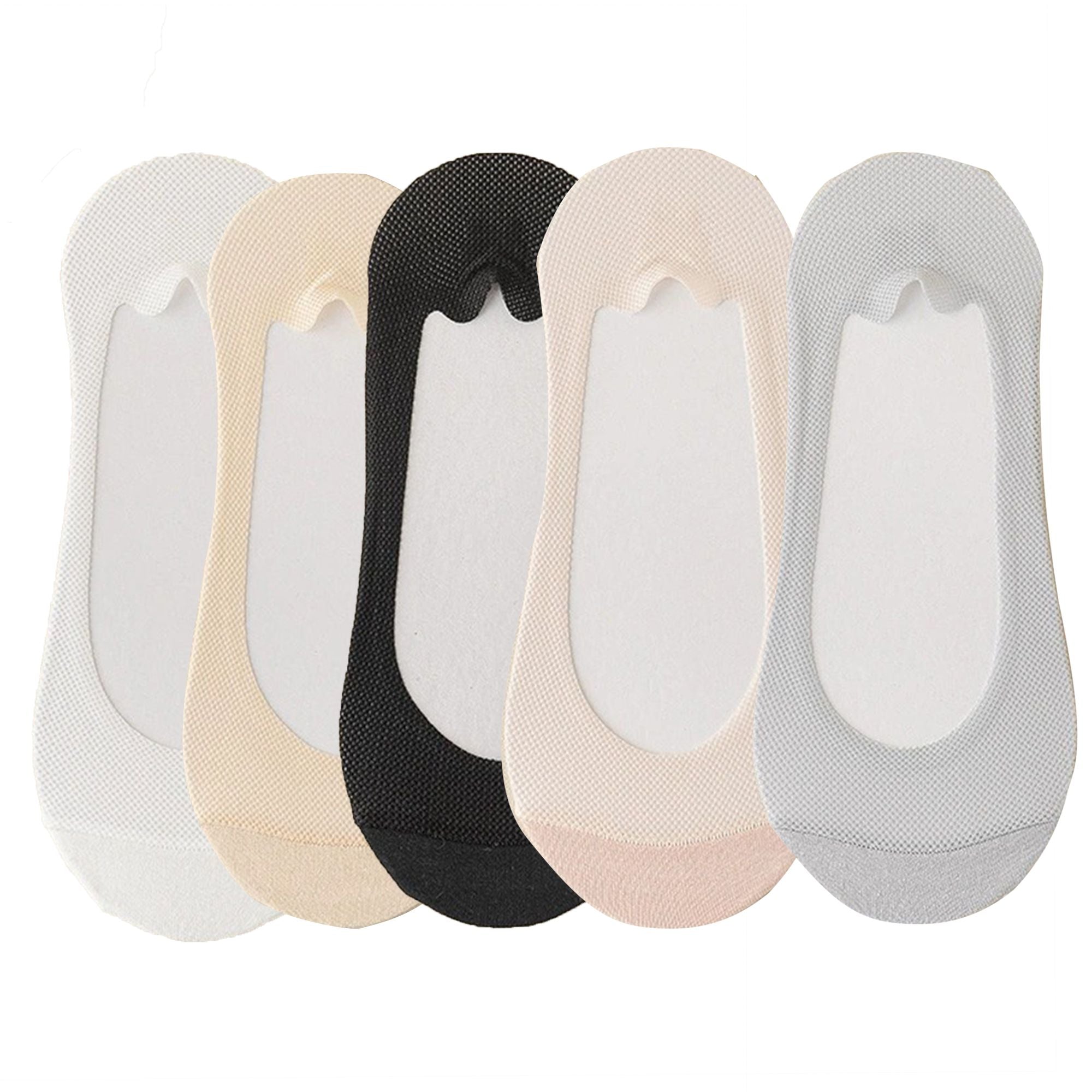 Anna-Kaci 5 Pairs Women No Show Mesh Panel Socks Low Cut Stretch Cotton Liner Non-Slip Design for Ballet Flats and Loafers