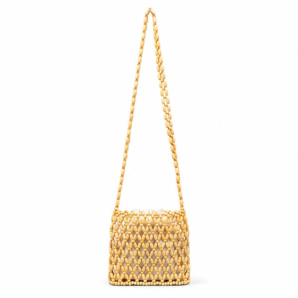 Hand-Crafted Wooden Beaded Crossbody Bag for Women - Lightweight Geometric Pattern Purse