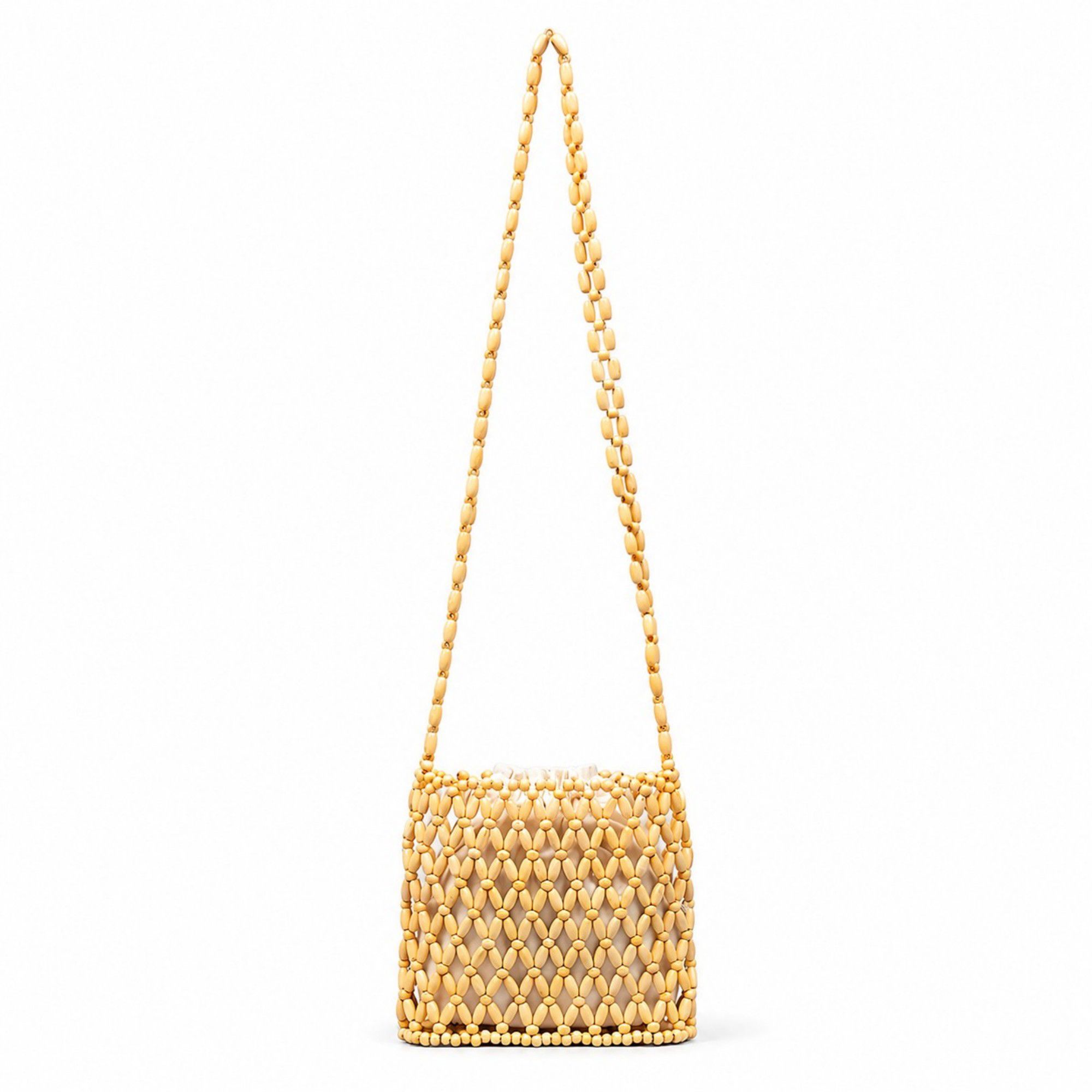 Hand-Crafted Wooden Beaded Crossbody Bag for Women - Lightweight Geometric Pattern Purse