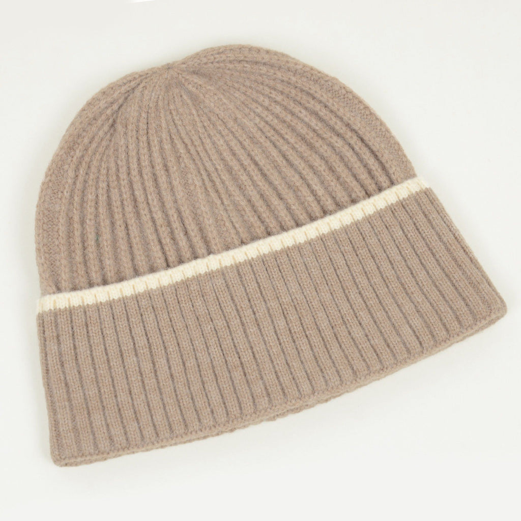 Anna-Kaci Women's Ribbed Knit Beanie Hat with Contrast Trim and Folded Cuff
