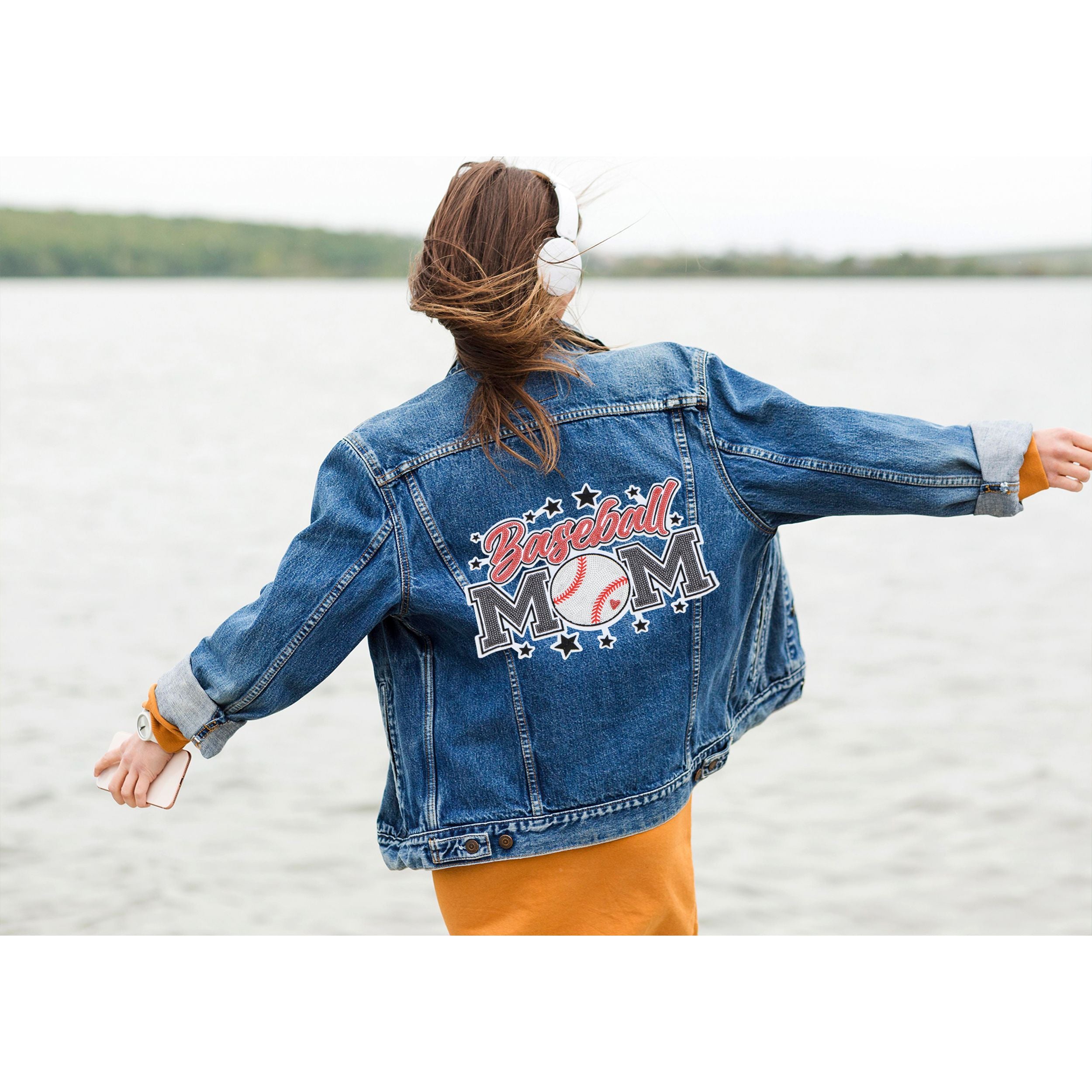 Baseball Mama Sequin Iron On Patches Game Day Applique Large Patch Accessory Clothes Jacket Uniform Backpack DIY Decor