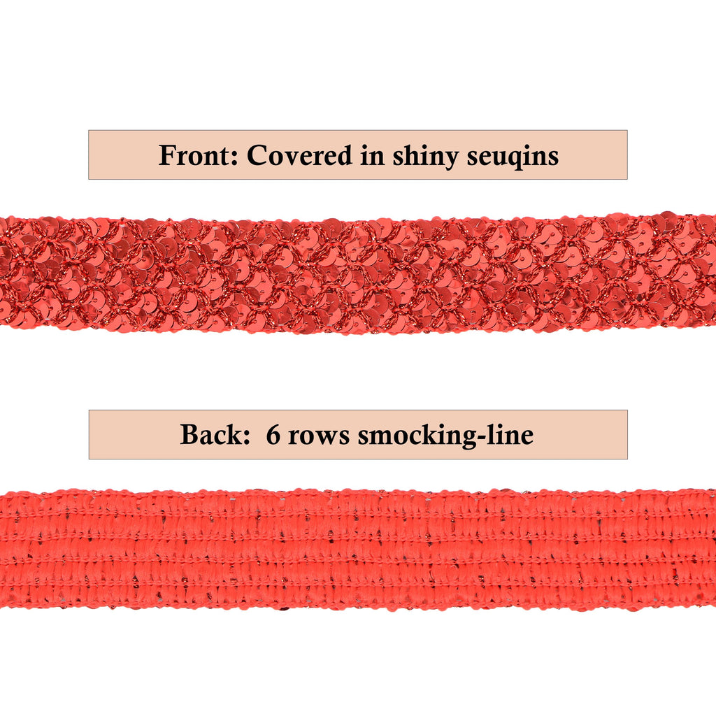 Sewing Sequin Trim 1.2 Inch 6 Row, 25 Yards Glitter Sequin Strip Ribbon Metallic Stretch Bling Fabric DIY Craft Decoration