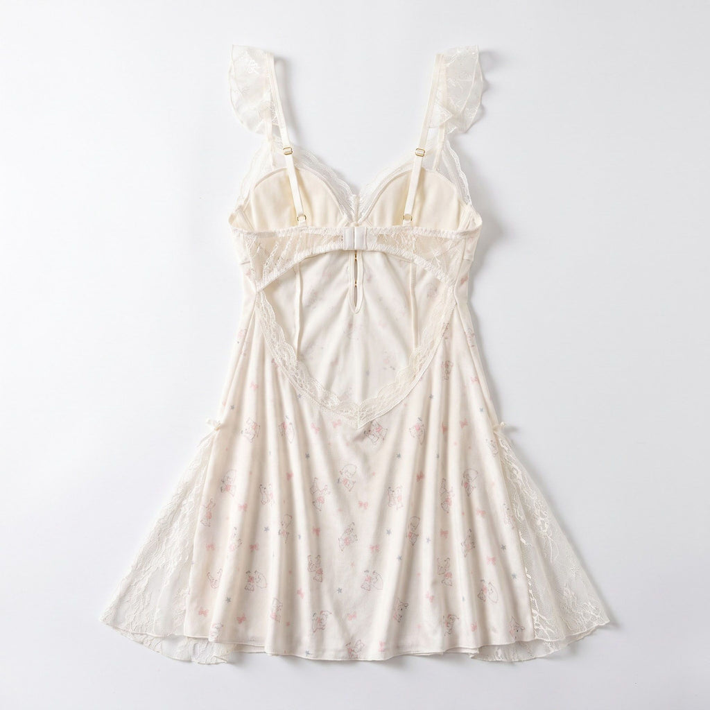Printed Lace Bustier Keyhole Chemise Nightgown