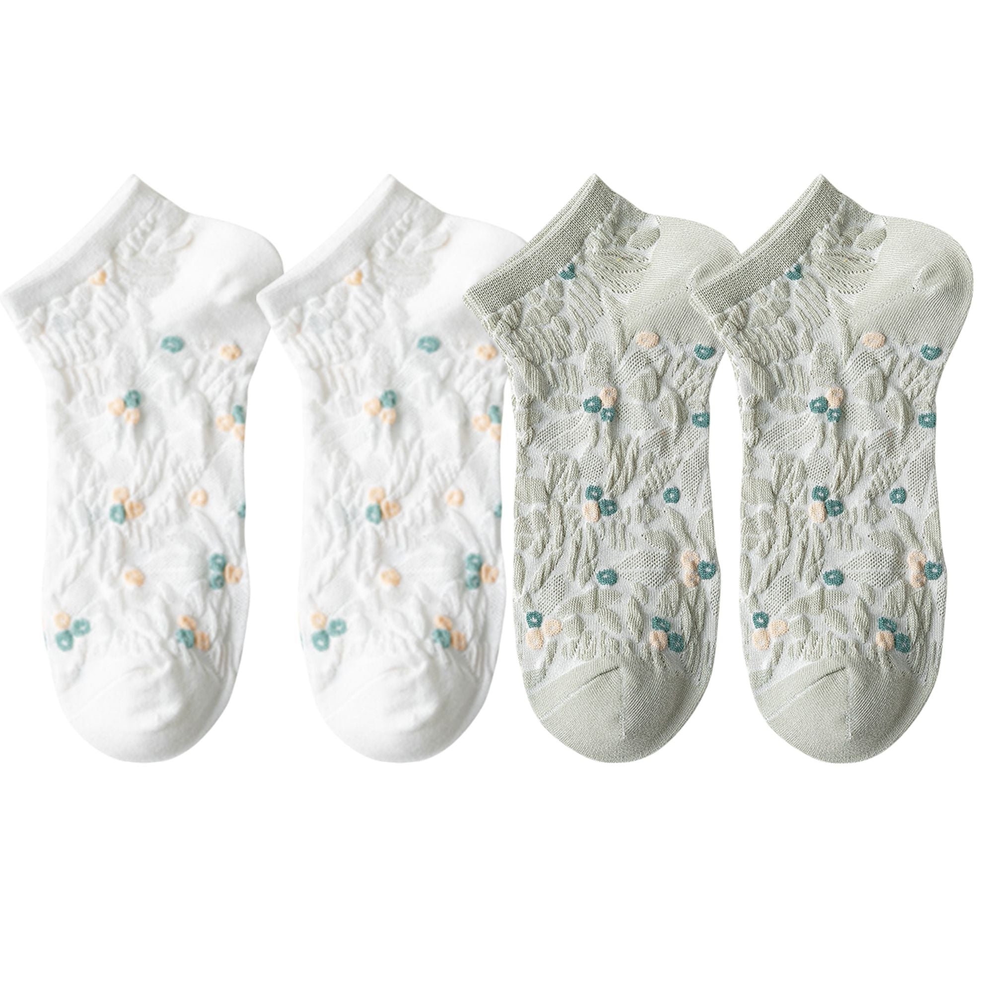 Anna-Kaci 4 Pairs Women's Low-Cut Floral Embroidered Socks Soft Combed Cotton Breathable Fit for Sneakers Flats and Everyday Casual Wear