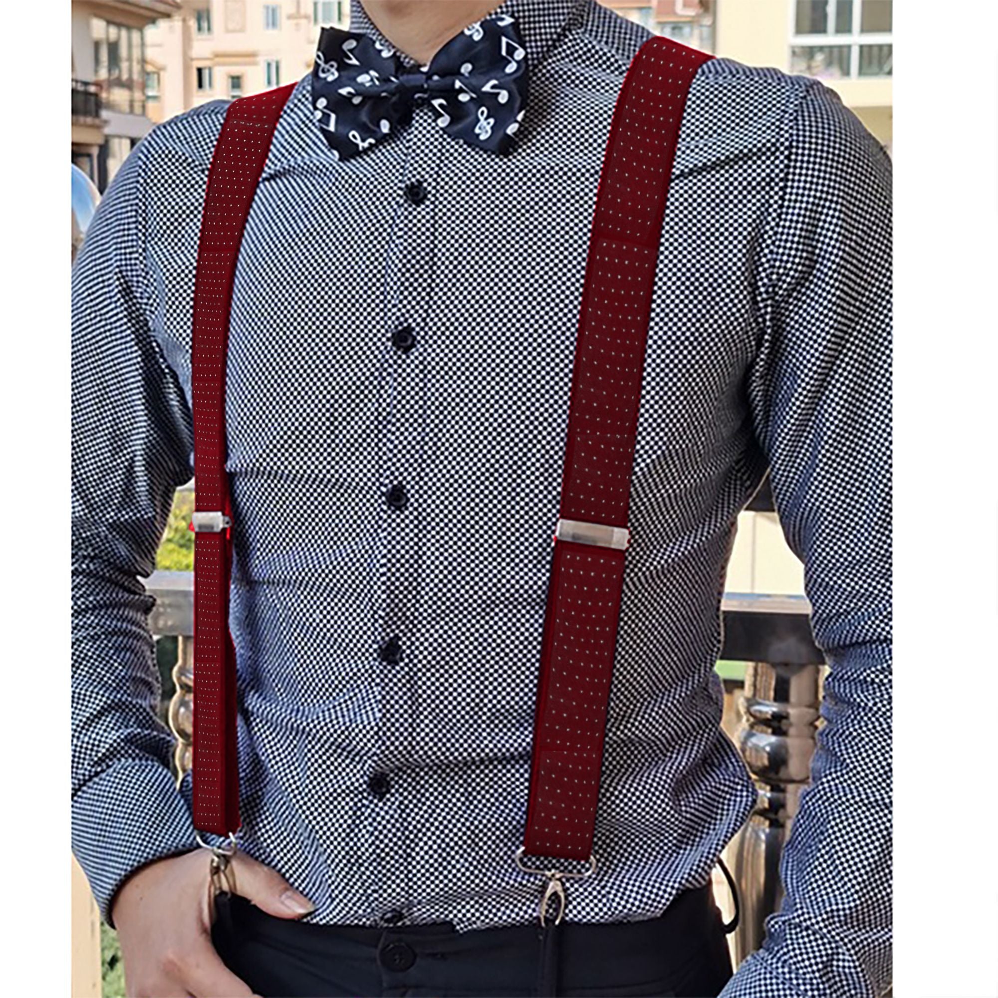 Anna-Kaci Men's Adjustable Suspenders 46in Elastic Suspenders with Clips for Formal & Casual Wear