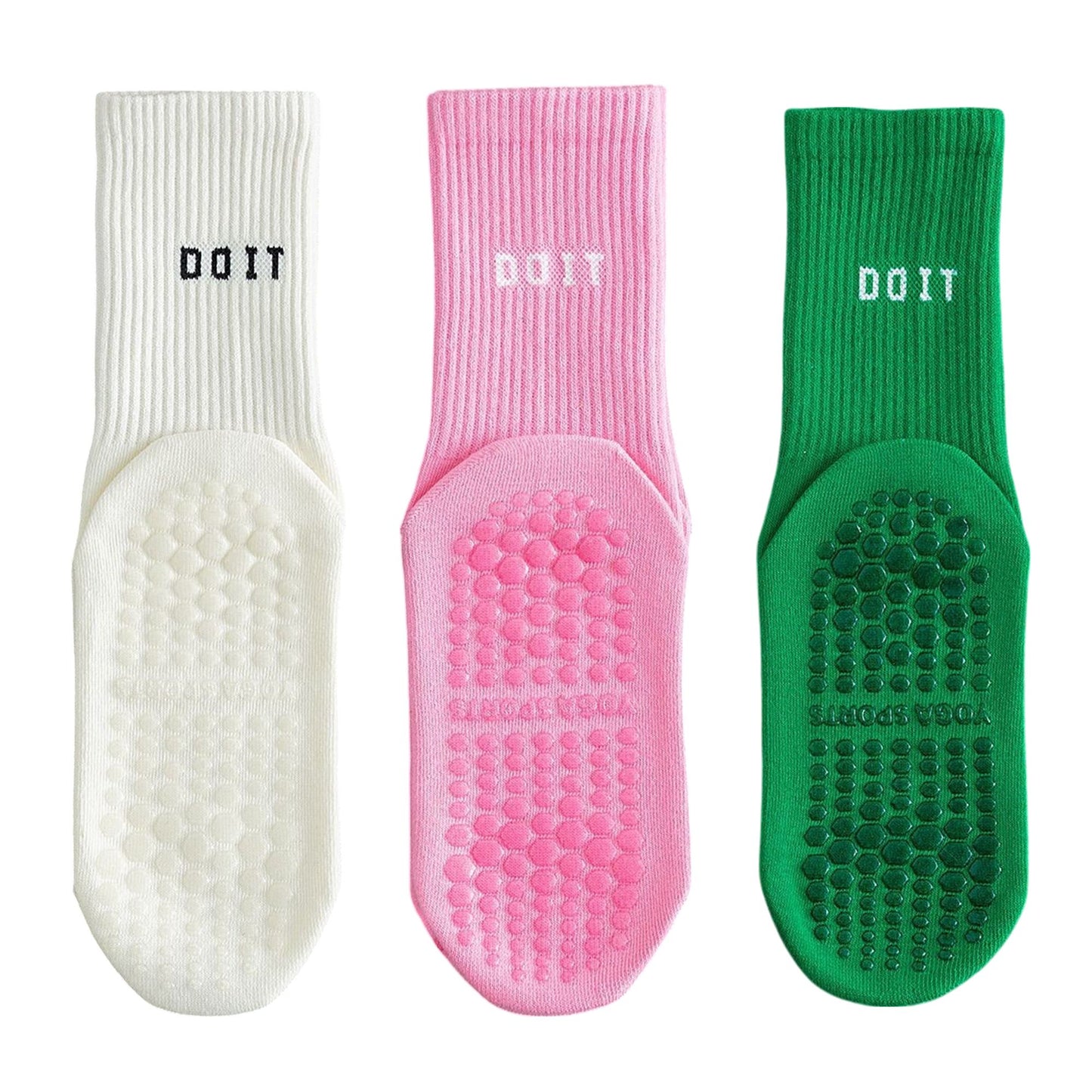 Anna-Kaci 3 Pair Combo Sale Anti Slip Crew Socks with Grip Soles and Ribbed Cuffs in Multiple Color Options