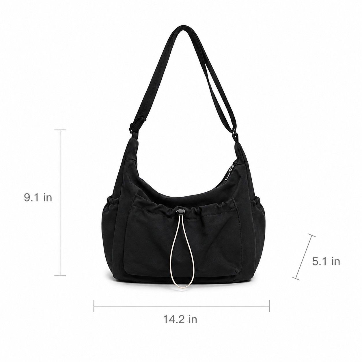 Crossbody Hobo Shoulder Bag with Adjustable Strap Zip Closure and Side Pockets