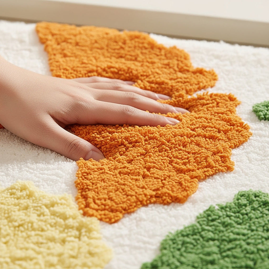 Tufted Floor Mat with Leaf Pattern Non Slip Backing Soft Plush Decorative Indoor Entryway Bathroom Rug