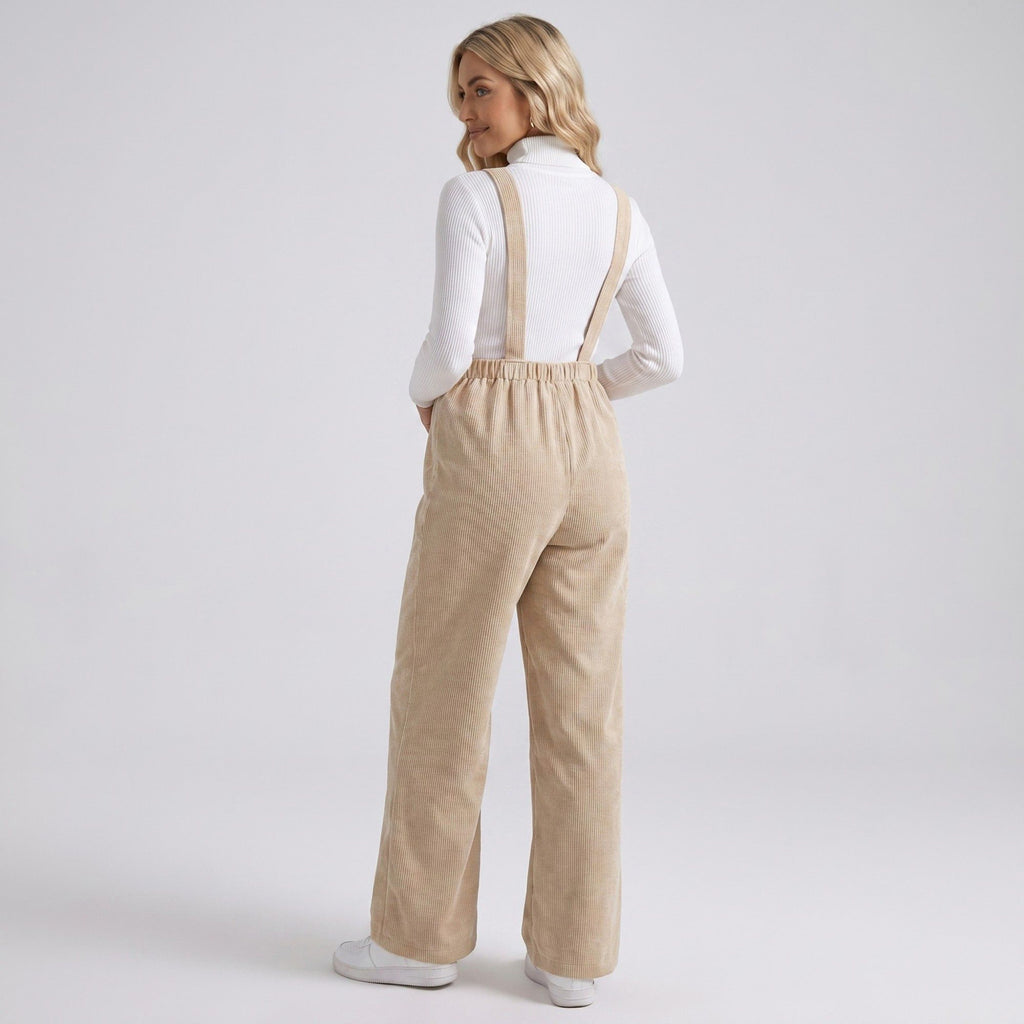 Anna-Kaci Women's Maternity Corduroy Overall Jumpsuit with Adjustable Straps and Wide Leg Fit