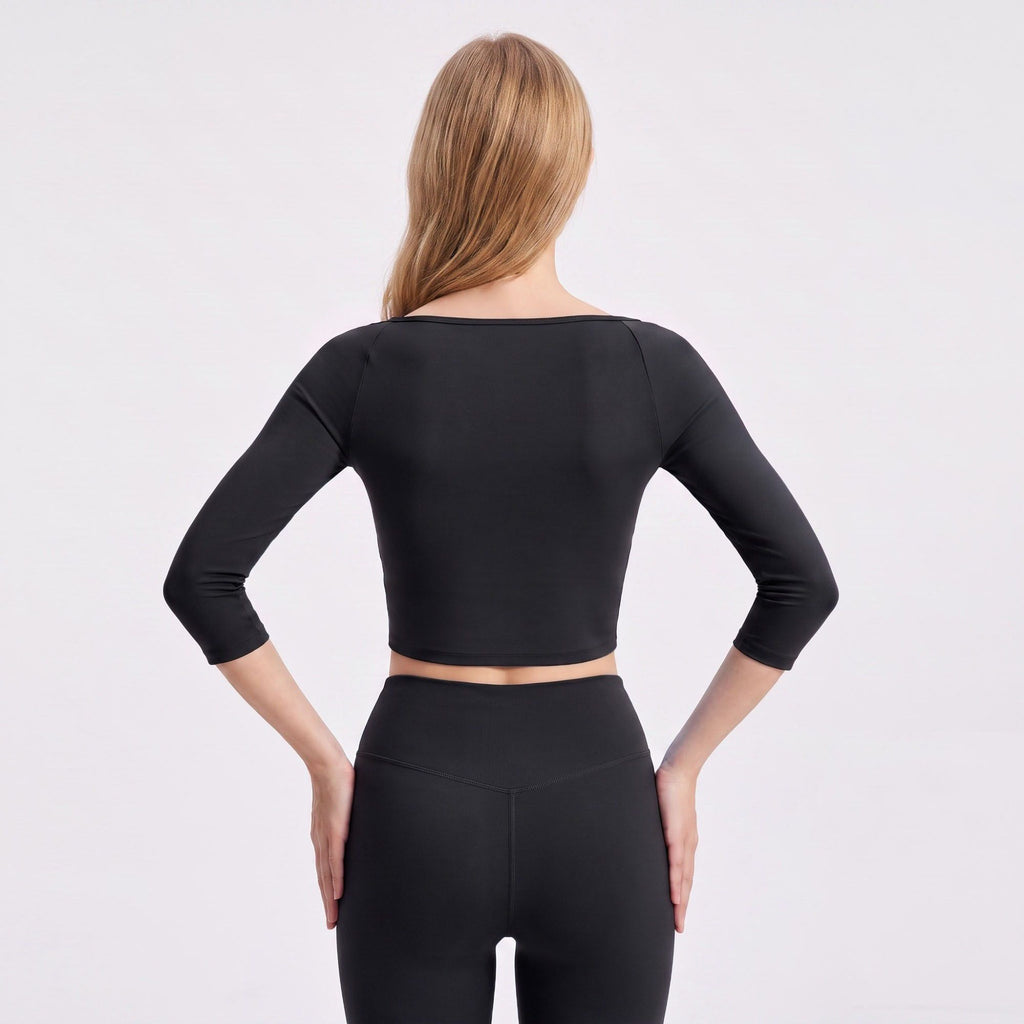 Off Shoulder 3/4 Sleeve Crop Workout Top
