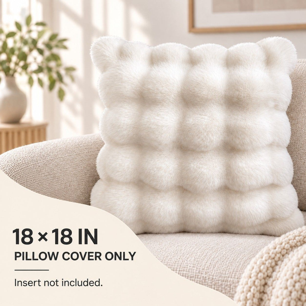 Double Sided Plush Faux Fur Throw Pillow Cover 18 x 18 Inch Bubble Texture