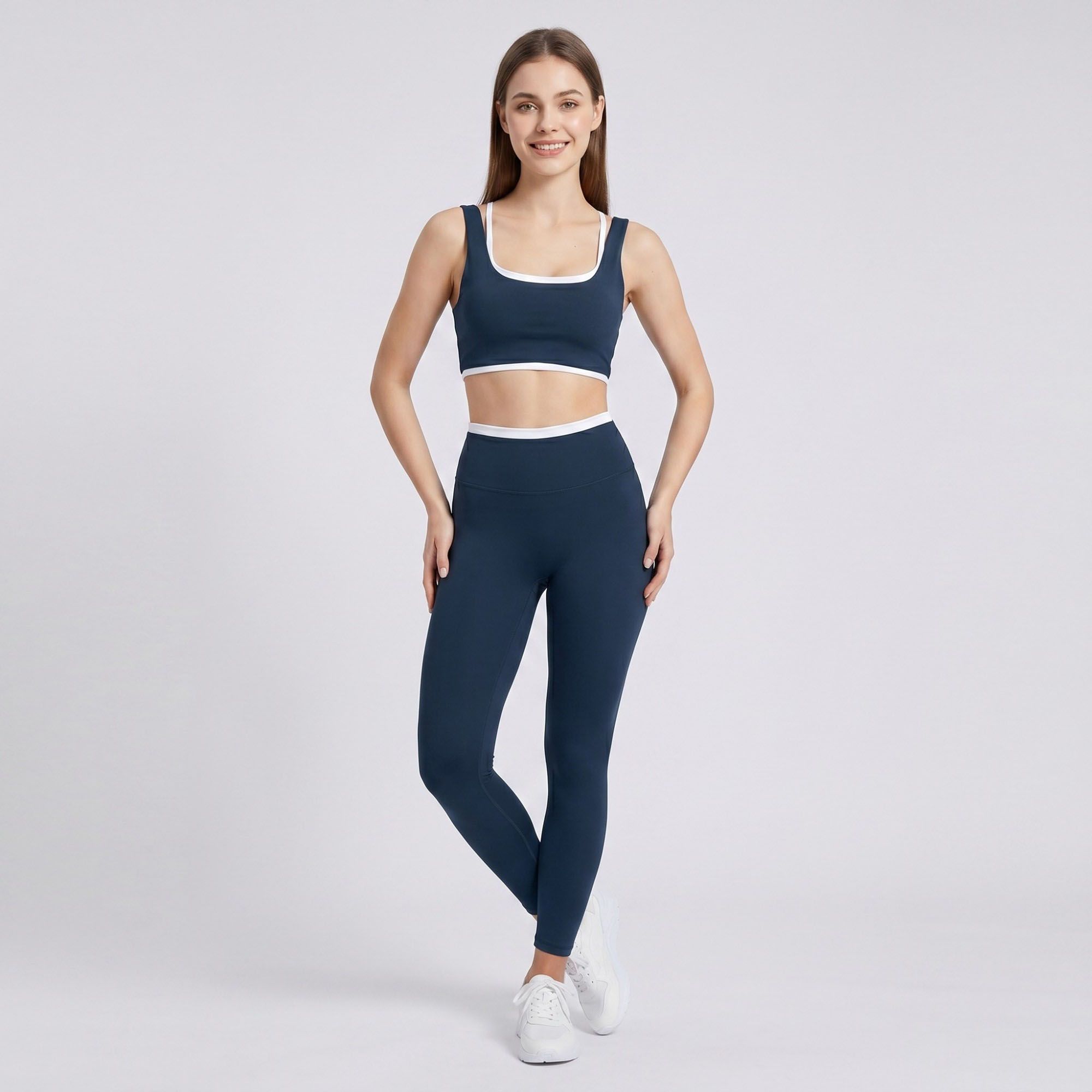Padded Contrast Trim Sports Bra Tank Top Square Neck Workout Yoga Crop Top