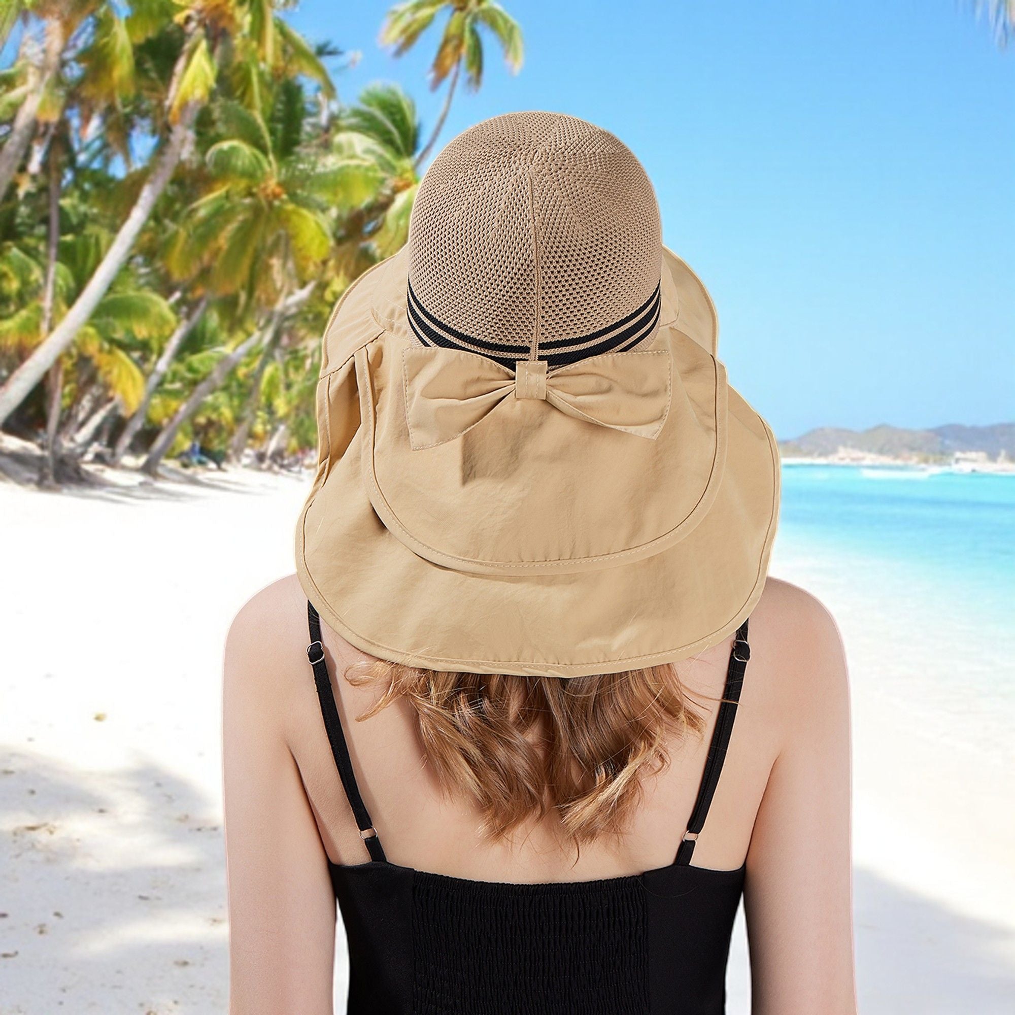 Anna-Kaci Wide Brim Mesh Sun Hat with Back Bow UV Protection Foldable Travel Hat for Women Outdoor Summer Style
