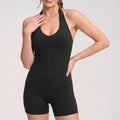 Halter Neck Active Romper Sleeveless Open Back Workout Yoga One Piece Shorts Jumpsuit