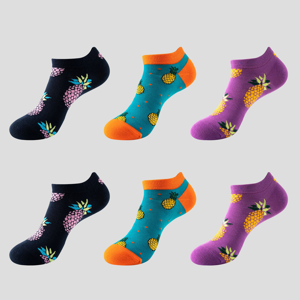 Anna-Kaci Women's  Fruit Print No Show Socks Breathable Cotton 6pk