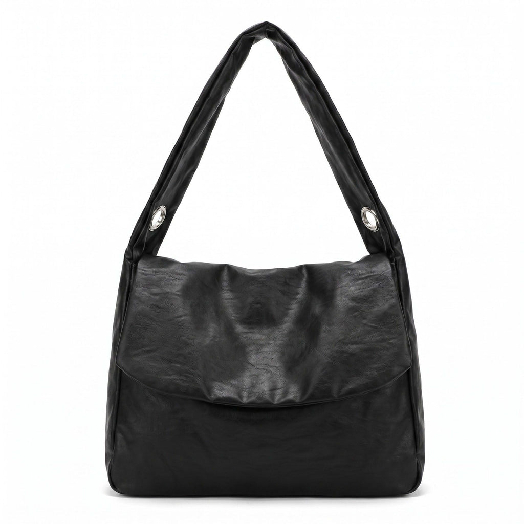 Flap Hobo Bag with Grommet Strap and Wide Shoulder Handle 11.8x9.5x4in