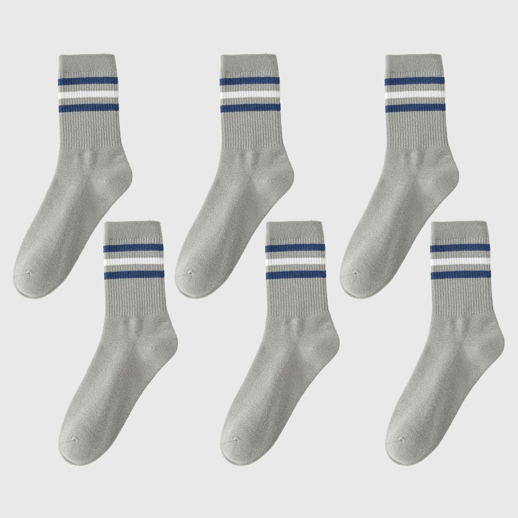 Anna-Kaci 6pk Men's Crew Socks with Striped Cuffs