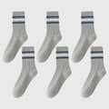 Anna-Kaci 6pk Men's Crew Socks with Striped Cuffs