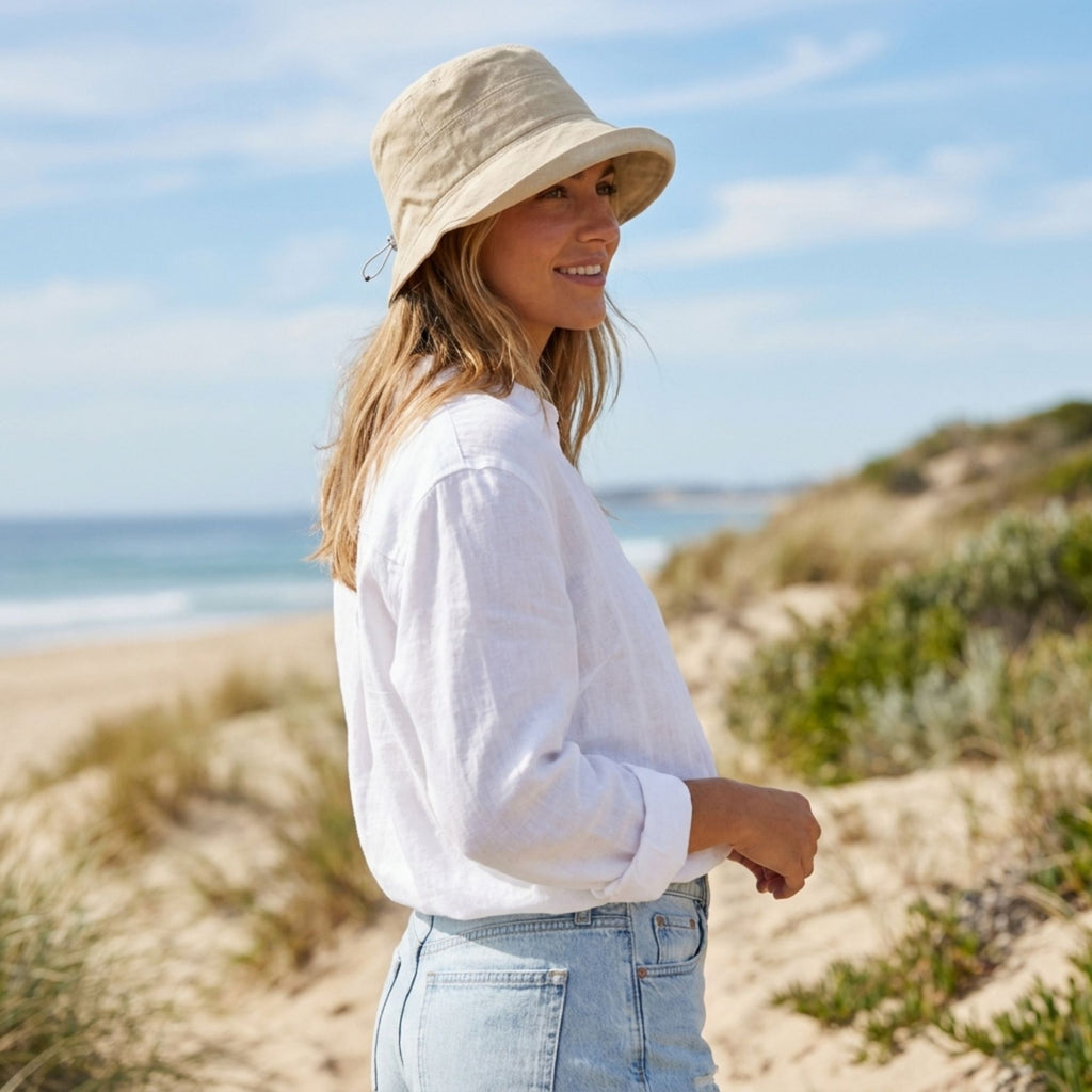 Bucket Hat with Adjustable Back Buckle and Wide Brim