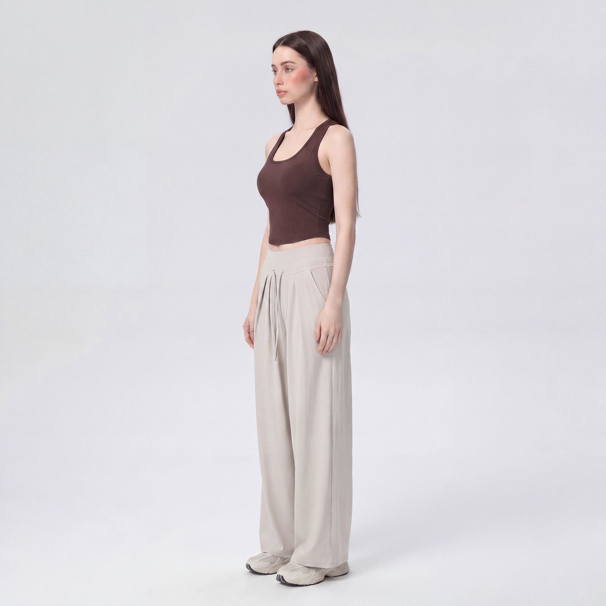 Sleeveless Yoga Tank Top with Built In Padding Scoop Neck Cutout Strap Detail and Fitted Activewear Silhouette