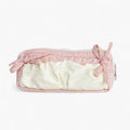 Ruffled Ribbon Zipper Pouch with Dual Compartments and Soft Quilted Texture
