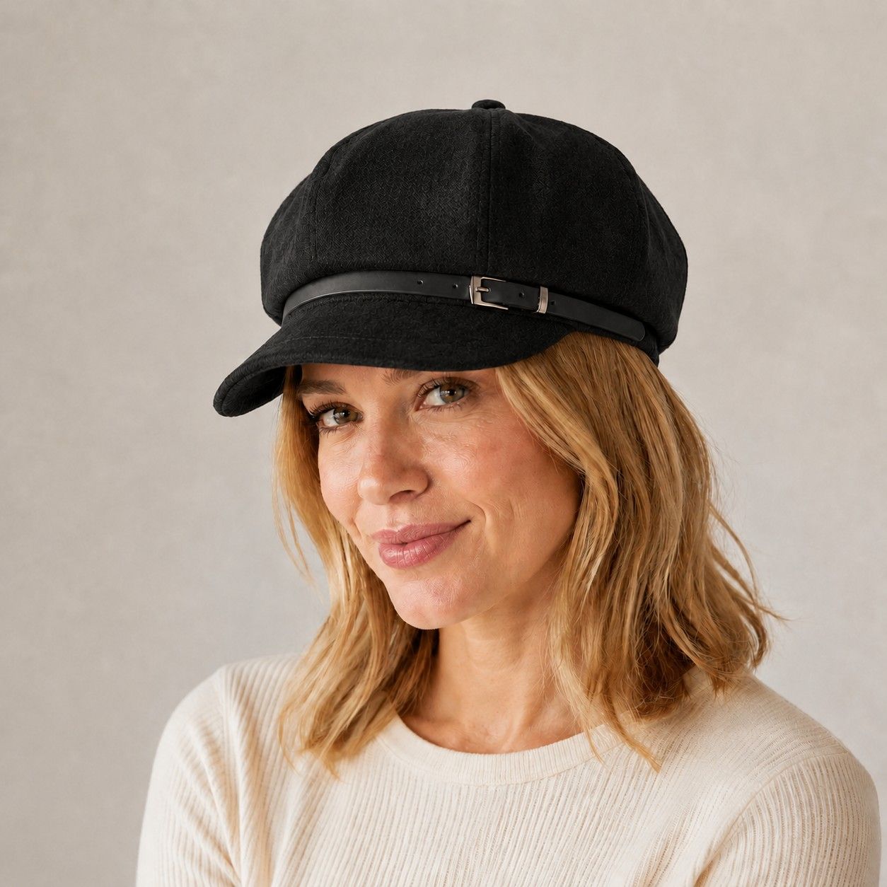 Faux Suede Newsboy Cap Vintage Baker Boy Hat With Buckle Band