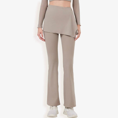 High Waist Flare Pants with Layered Skirt Overlay