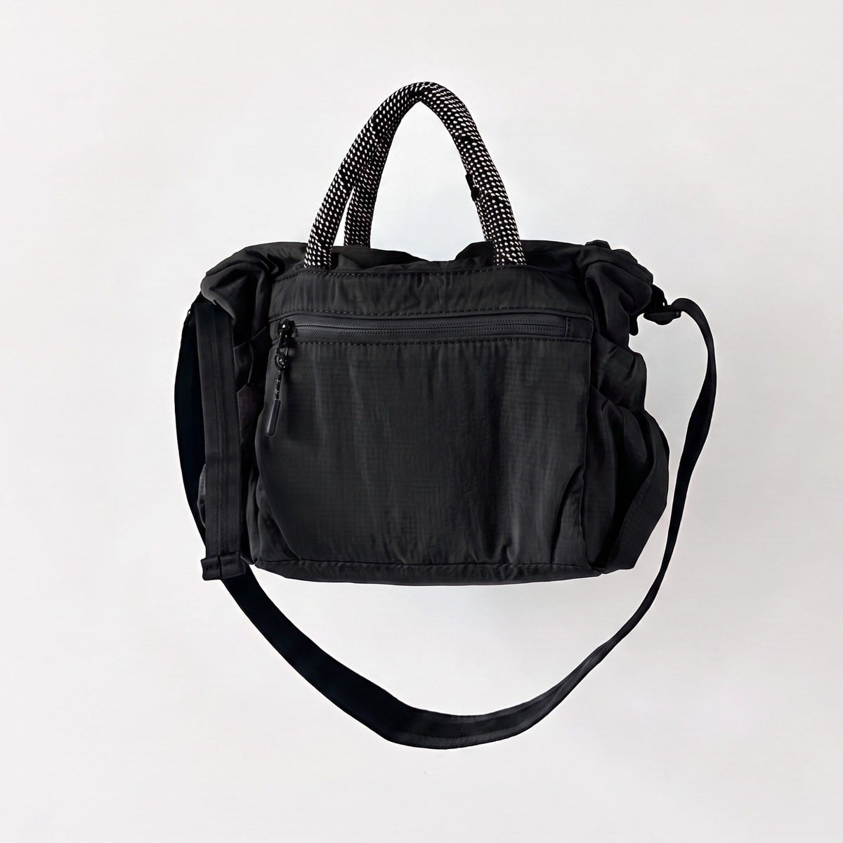 Nylon Crossbody Tote Bag with Top Handles and Multiple Zipper Pockets