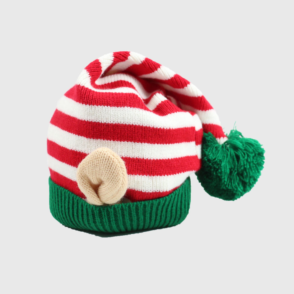 Anna-Kaci Women's Christmas Elf Striped Knit Hat Striped Beanie with Pom-Pom & Elf Ears for Holiday Parties & Festive Decor