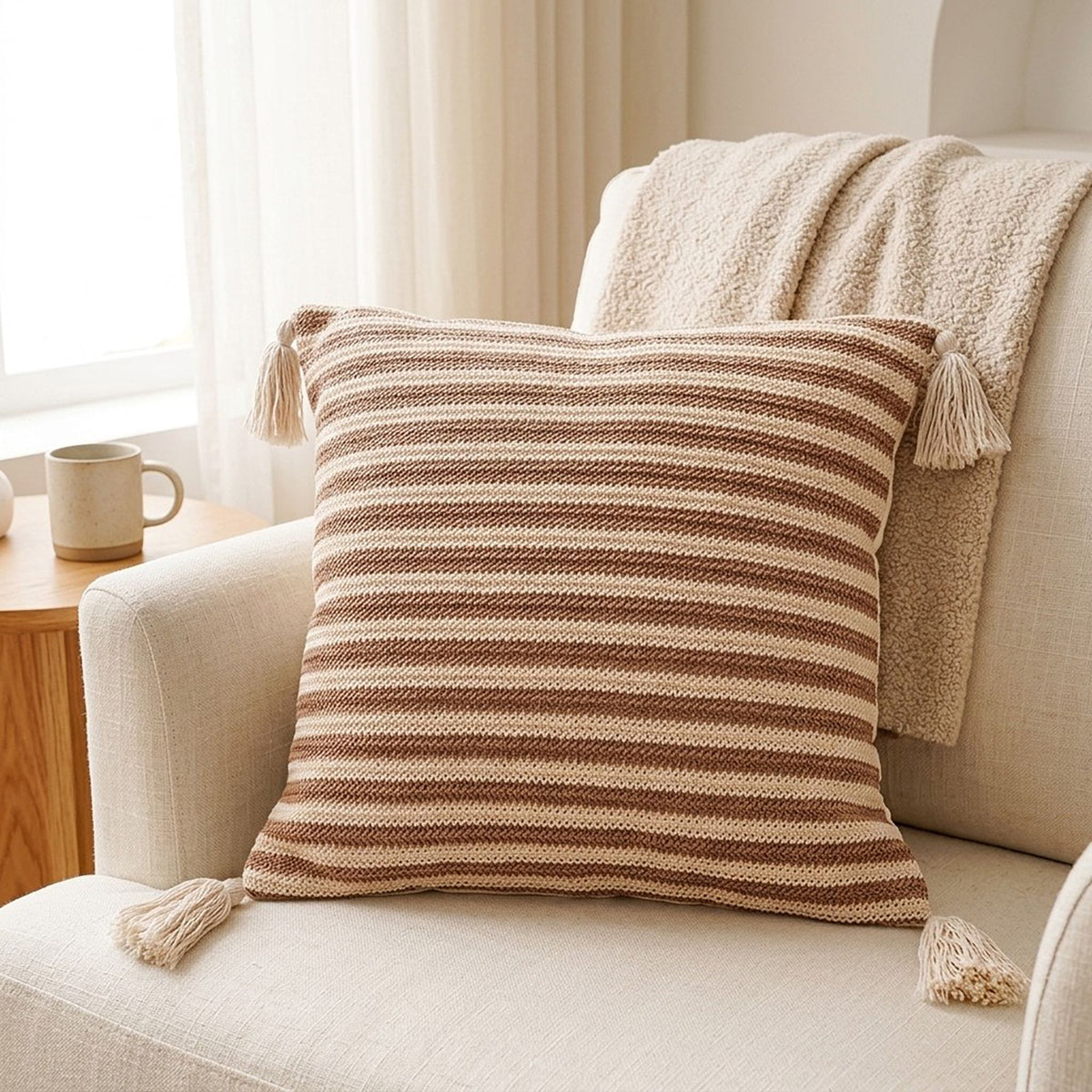 Boho Neutral Textured Accent Throw Pillow Cover