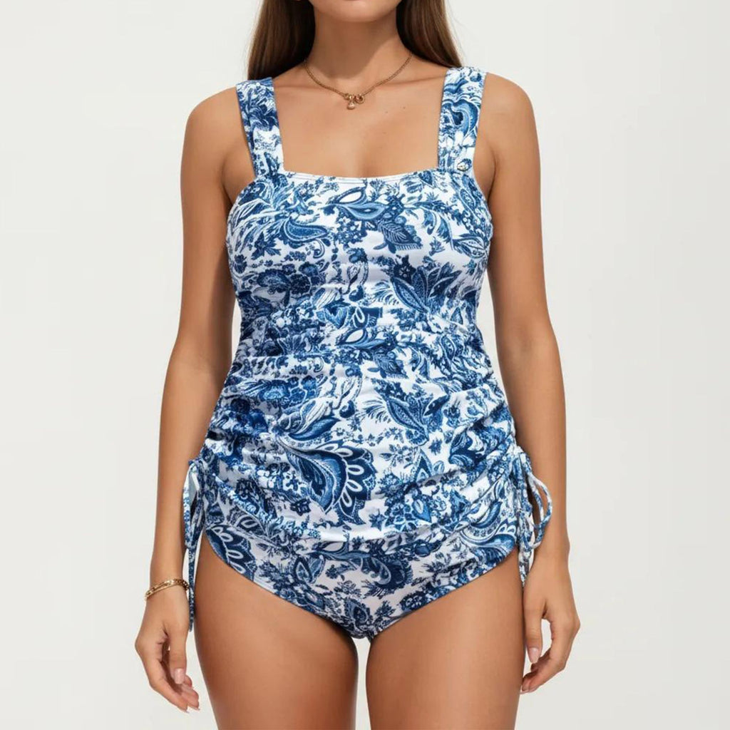 Anna-Kaci Swim Women's Floral Print Maternity Tankini Set with Adjustable Side Ties and Ruched Design