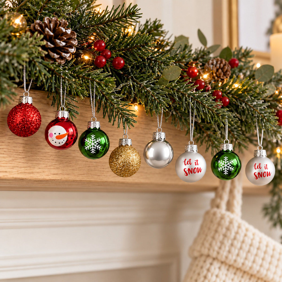 17 Piece Mini Christmas Ball Ornaments and Tree Topper Set Gift