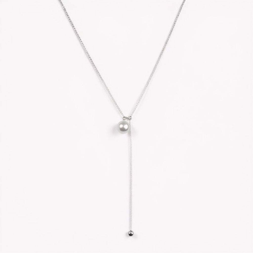 Women's Adjustable Drop Necklace with Single Bead Accent and Sleek Lariat Chain