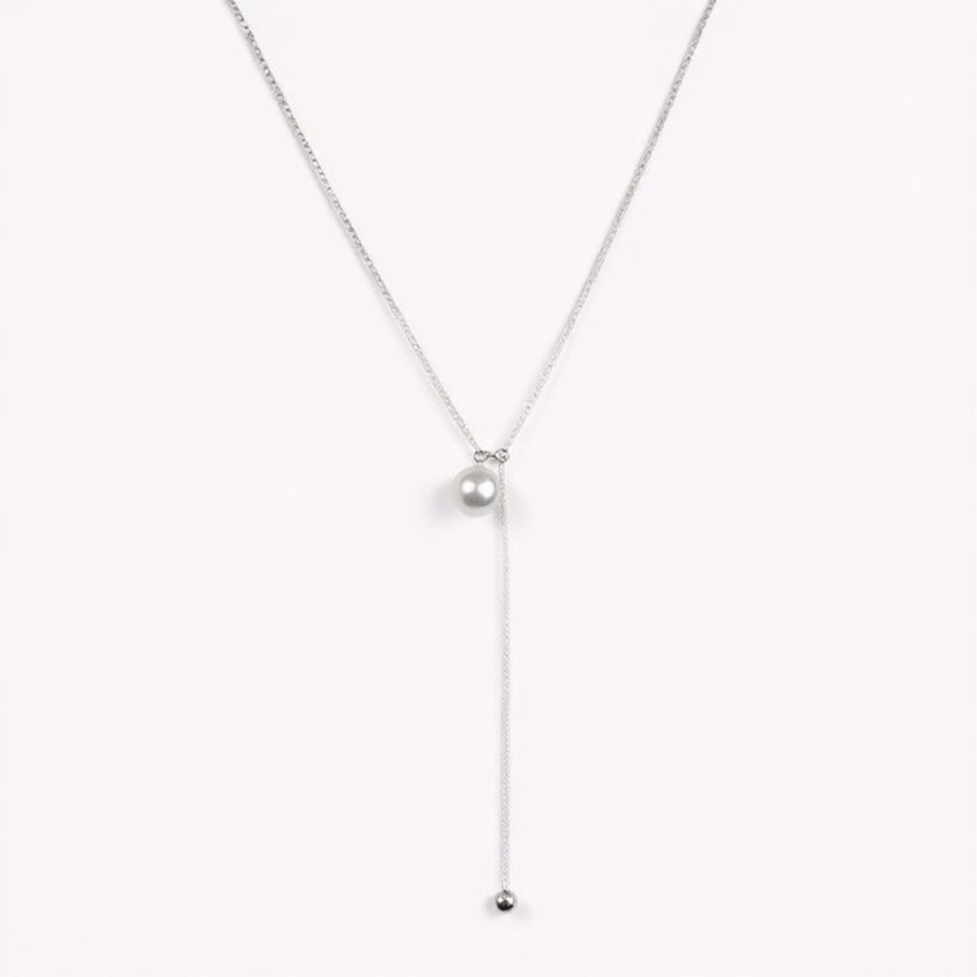 Women's Adjustable Drop Necklace with Single Bead Accent and Sleek Lariat Chain