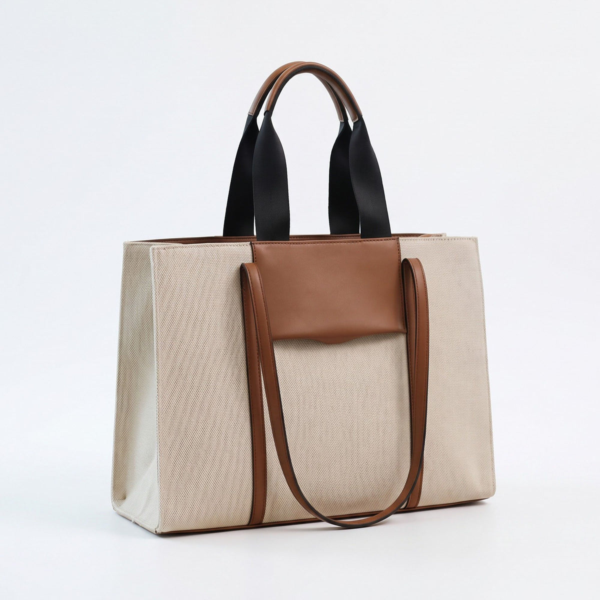 Large Structured Tote Bag with Dual Handles and Front Pocket for Work and Travel