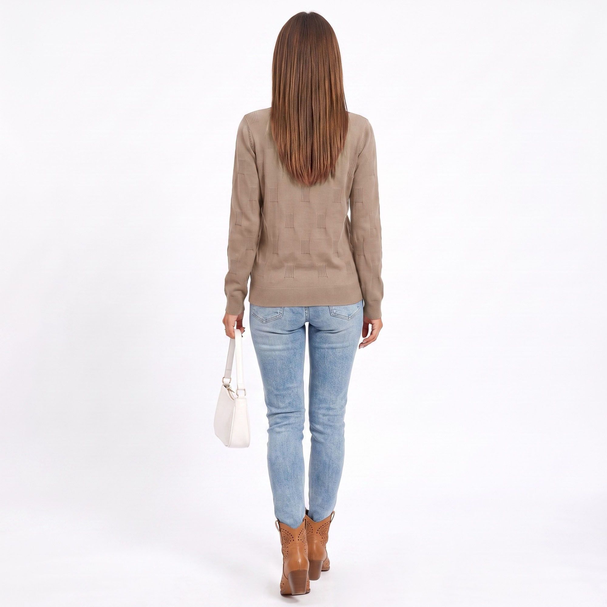 Textured Geometric Crew Neck Long Sleeve Knit Sweater